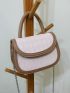 Mini Geometric Embossed Contrast Binding Flap Chain Saddle Bag