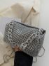 Mini Rhinestone Decor Chain Square Bag, Perfect Bride Purse For Wedding, Prom & Party Events