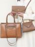 3pcs Crocodile Embossed Letter Graphic Shoulder Tote Bag Set, Best Work Bag For Women