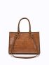 3pcs Crocodile Embossed Letter Graphic Shoulder Tote Bag Set, Best Work Bag For Women