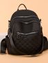 Quilted Pattern Heart Embroidered Classic Backpack