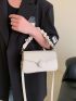 Ruched Design Flap Satchel Bag White Square Bag