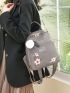 Flower & Letter Embroidered Pom Pom Decor Classic Backpack