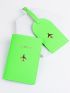 2pcs Metallic Airplane & Letter Graphic Passport Case With Luggage Tag