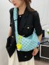 Colorblock Geometric Pattern Hobo Bag With Bag Charm