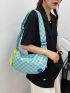 Colorblock Geometric Pattern Hobo Bag With Bag Charm