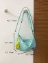 Colorblock Geometric Pattern Hobo Bag With Bag Charm