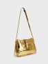 Metallic Crocodile Embossed Buckle Decor Hobo Bag