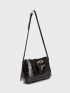 Metallic Crocodile Embossed Buckle Decor Hobo Bag