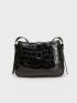 Metallic Crocodile Embossed Buckle Decor Hobo Bag