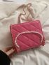 Mini Faux Pearl Decor Quilted Square Bag