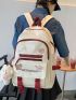 Colorblock Letter Patch Decor Functional Backpack With Bag Charm & Badge