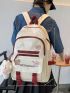 Colorblock Letter Patch Decor Functional Backpack With Bag Charm & Badge