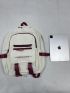 Colorblock Letter Patch Decor Functional Backpack With Bag Charm & Badge