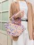 Beaded Design Tote Bag Colorblock Top Handle Bag