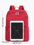 Red Functional Backpack Minimalist Solid Color For School