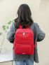 Red Functional Backpack Minimalist Solid Color For School