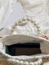 Faux Pearl Beaded Bow Decor Drawstring Design Straw Bag