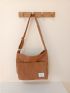 Letter Patch Decor Corduroy Hobo Bag