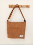 Letter Patch Decor Corduroy Hobo Bag