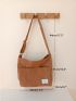 Letter Patch Decor Corduroy Hobo Bag