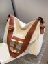 Medium Messenger Bag Beige Buckle Decor Adjustable Strap For Daily