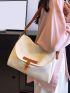 Medium Messenger Bag Beige Buckle Decor Adjustable Strap For Daily