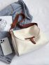 Medium Messenger Bag Beige Buckle Decor Adjustable Strap For Daily