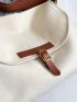 Medium Messenger Bag Beige Buckle Decor Adjustable Strap For Daily