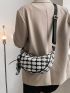 Plaid Pattern Hobo Bag With Bag Charm