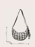 Plaid Pattern Hobo Bag With Bag Charm