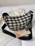 Plaid Pattern Hobo Bag With Bag Charm