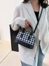 Colorblock Houndstooth Satchel Double Handle Dome Bag