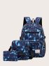 3pcs Geometric Pattern Functional Backpack Set