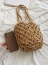 Mini Hollow Out Drawstring Design Straw Bag