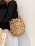 Mini Hollow Out Drawstring Design Straw Bag