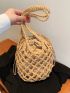 Mini Hollow Out Drawstring Design Straw Bag