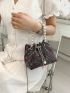 Mini Rhinestone & Faux Pearl Decor Drawstring Design Chain Bucket Bag, Clear Bag