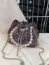 Mini Rhinestone & Faux Pearl Decor Drawstring Design Chain Bucket Bag, Clear Bag