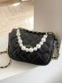 Mini Quilted Faux Pearl Decor Square Bag