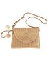 Pom Pom Decor Flap Straw Bag