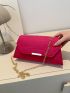 Neon Pink Crocodile Embossed Chain Flap Square Bag