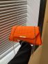 Neon Orange Crocodile Embossed Letter Graphic Flap Chain Square Bag