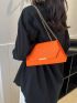 Neon Orange Crocodile Embossed Letter Graphic Flap Chain Square Bag