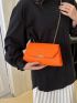 Neon Orange Crocodile Embossed Letter Graphic Flap Chain Square Bag