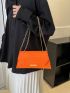 Neon Orange Crocodile Embossed Letter Graphic Flap Chain Square Bag