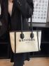 Letter Graphic Contrast Binding Shoulder Tote Bag