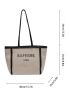 Letter Graphic Contrast Binding Shoulder Tote Bag