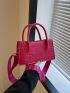 Neon Pink Crocodile Embossed Square Bag