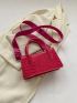 Neon Pink Crocodile Embossed Square Bag